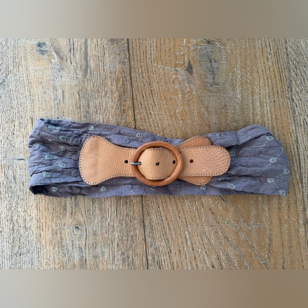 Anthropologie Brown and Gray leather Belt with Circular Buckle